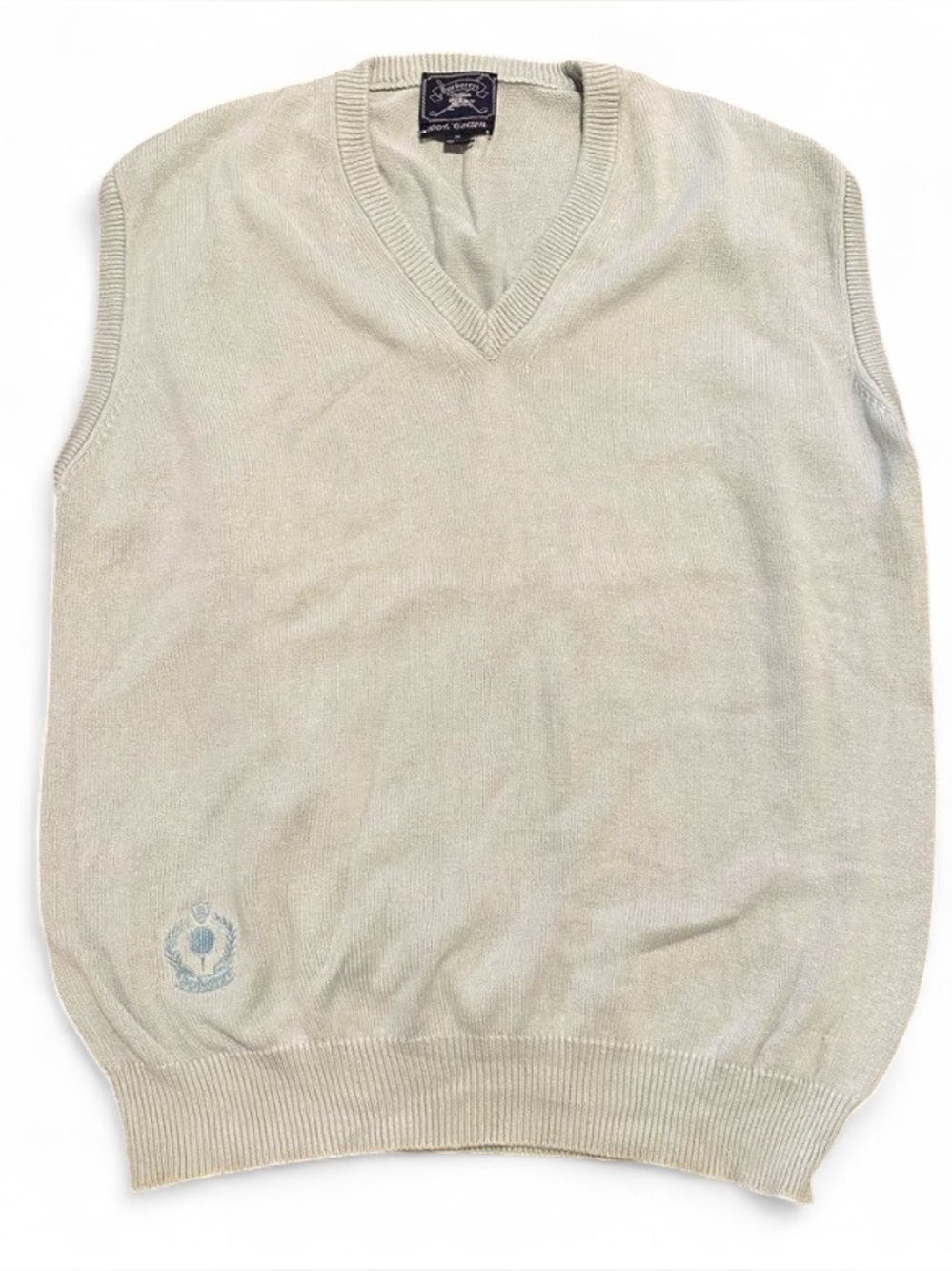 Vintage Burberry Sz Medium Seafoam Green Cotton Sweater Vest Sporty Preppy